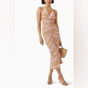NWOT VERONICA BEARD Armelle Halterneck Dress in Stretch-knit Multicolor, size L
